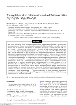 The Crystal-Structure Determination and Redefinition of Eztlite, Pb 3 (Te4