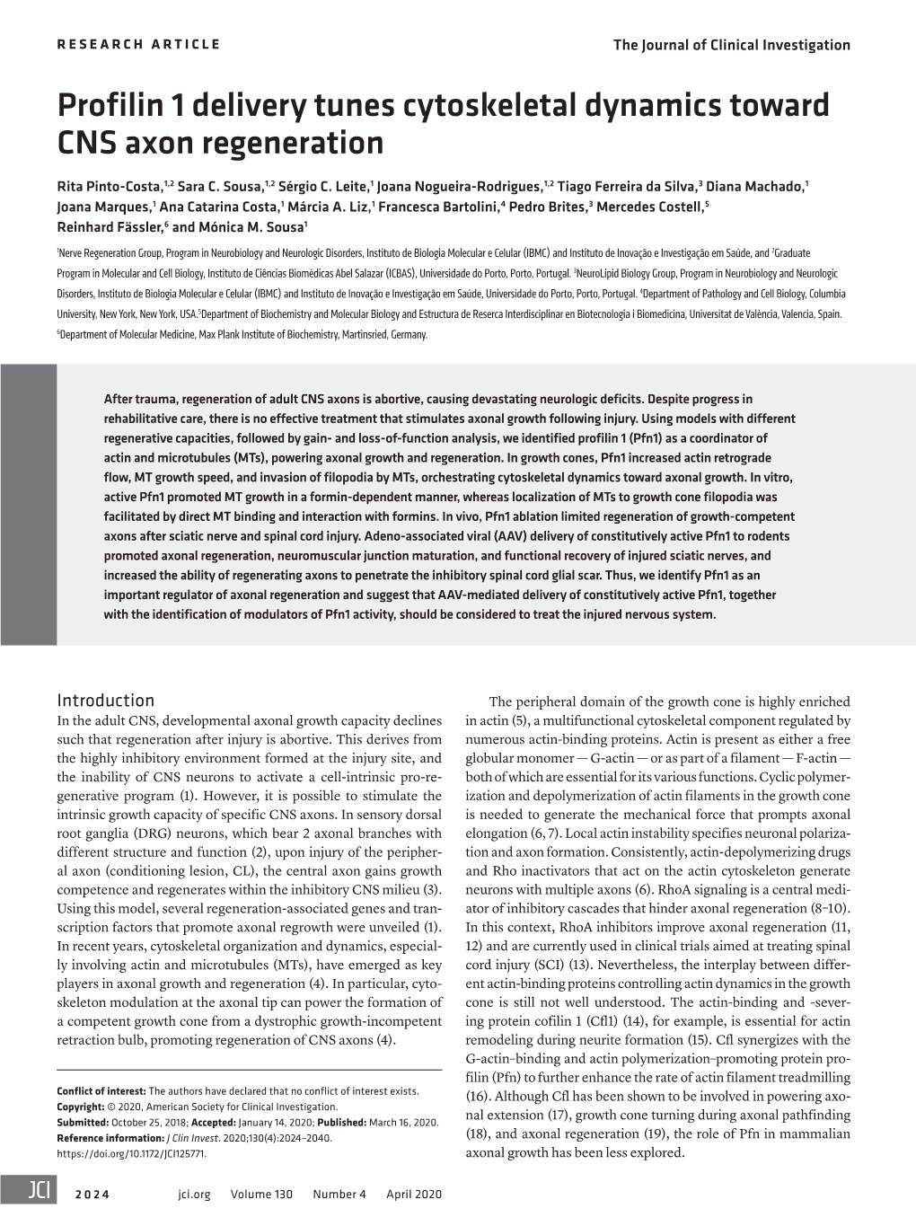 Profilin 1 Delivery Tunes Cytoskeletal Dynamics Toward CNS Axon Regeneration