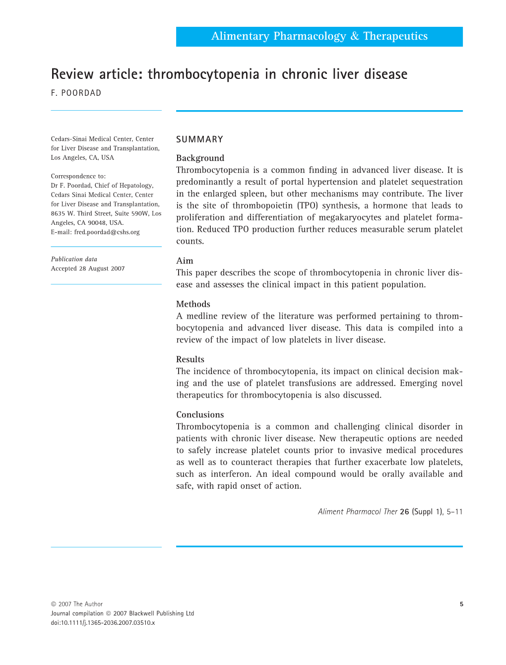 Review Article: Thrombocytopenia in Chronic Liver Disease F