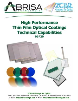 High Performance Thin Film Optical Coatings Technical Capabilities 06/20