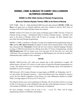 Msnbc, Cnbc & Bravo to Carry 2012 London Olympics Coverage