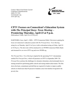CPTV Focuses on Connecticut's Education System with the Principal Story: Town Meeting – Premiering Thursday, April 23 At