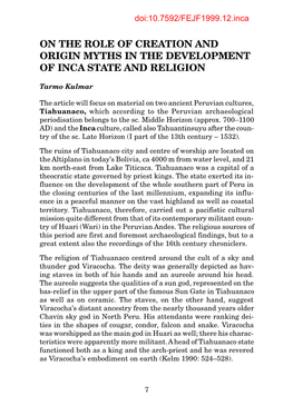 On the Role of Creation and Origin Myths in the Development of Inca State and Religion