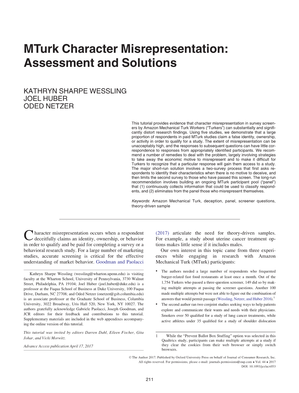 Mturk Character Misrepresentation: Assessment and Solutions