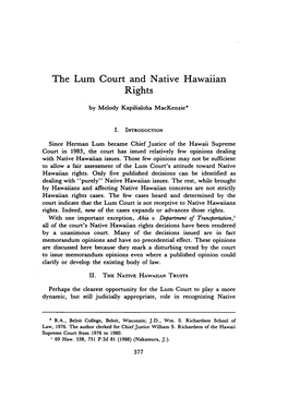 The Lum Court and Native Hawaiian Rights