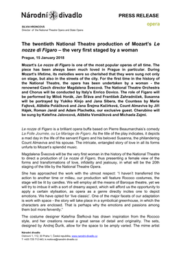 PRESS RELEASE the Twentieth National Theatre Production Of