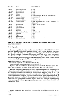 Hyalotrichopteris, a New Generic Name for a Central