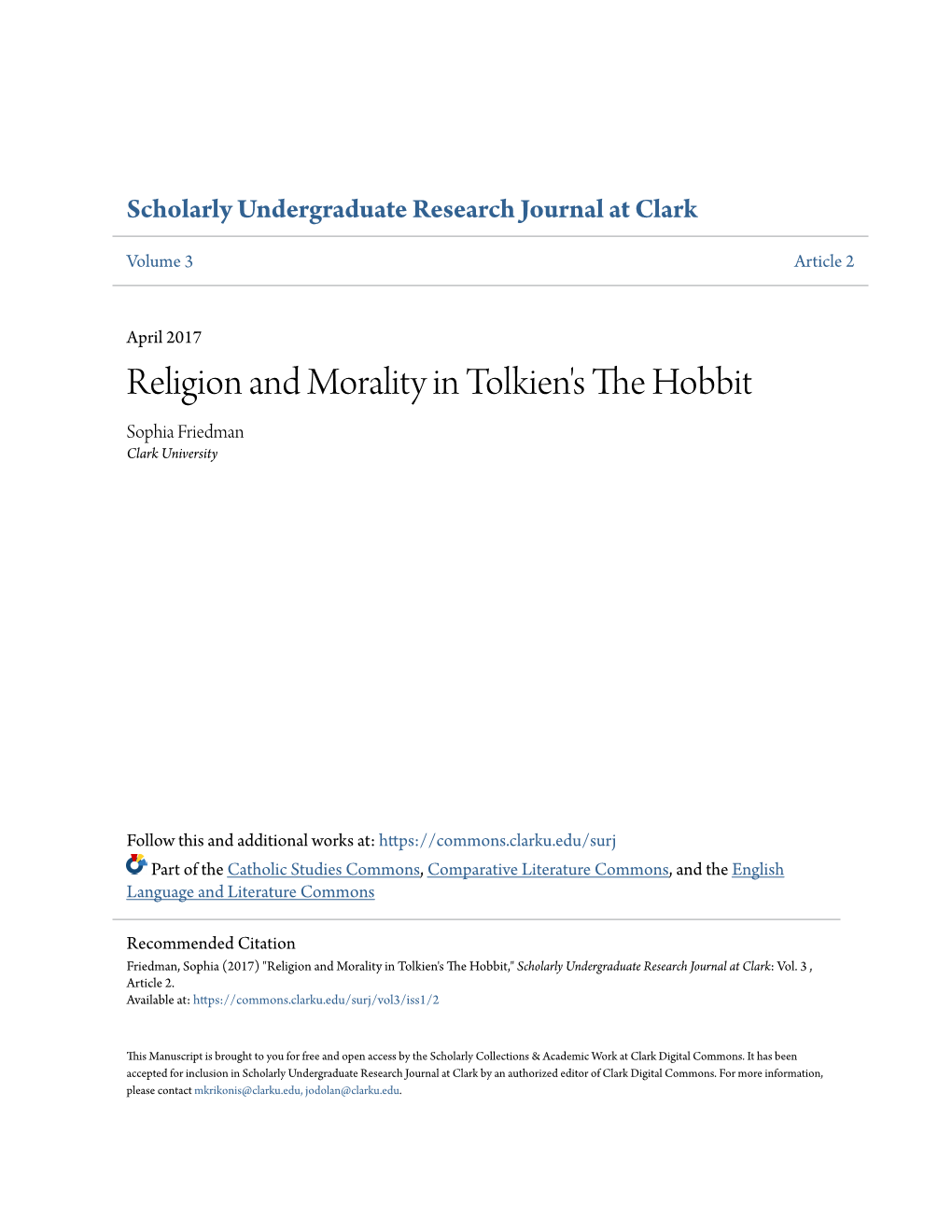 Religion and Morality in Tolkien's the Hobbit