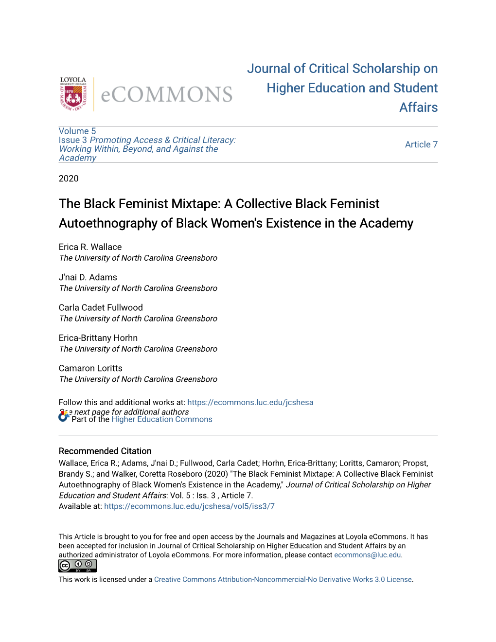 The Black Feminist Mixtape: a Collective Black Feminist Autoethnography of Black Women's Existence in the Academy