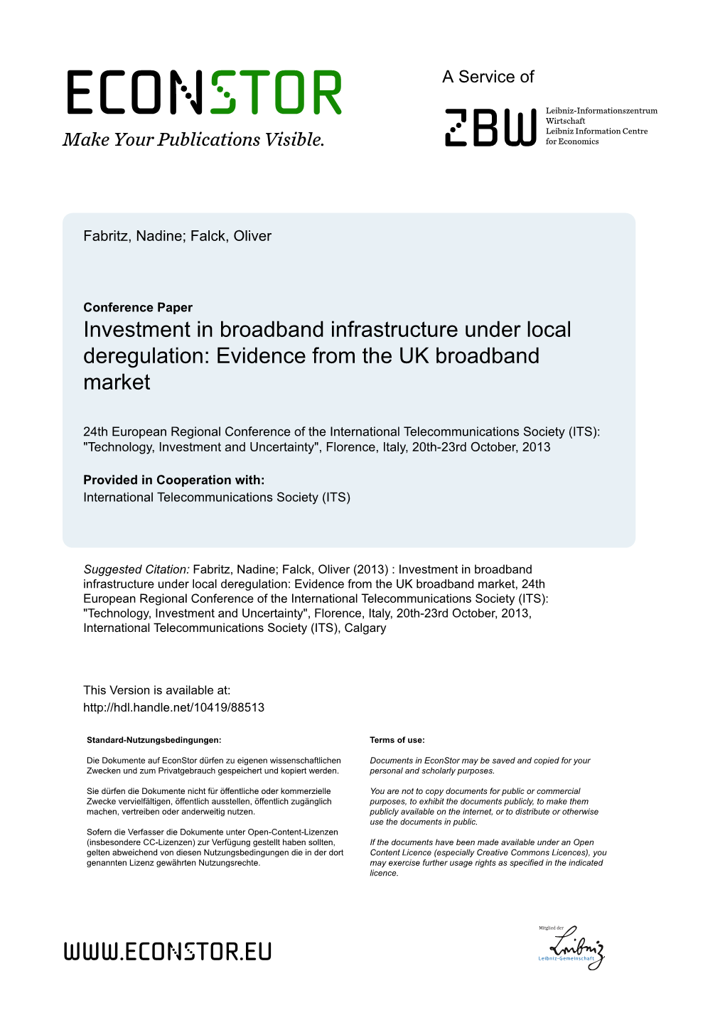 Evidence from the UK Broadband Market