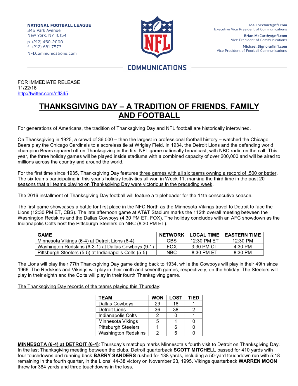 Thanksgiving Day – a Tradition of Friends, Family and Football