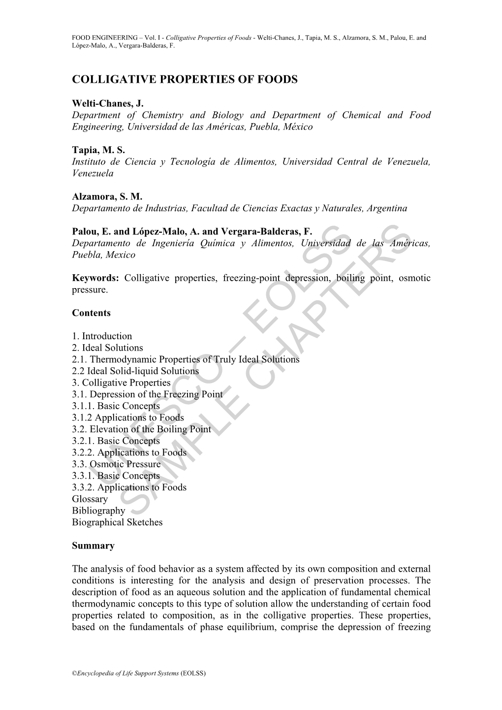 Colligative Properties of Foods - Welti-Chanes, J., Tapia, M