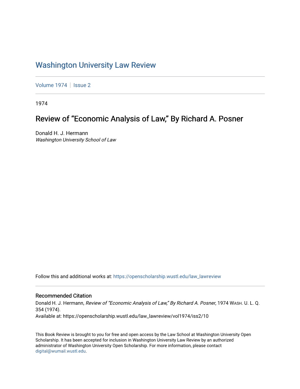 Economic Analysis of Law,” by Richard A