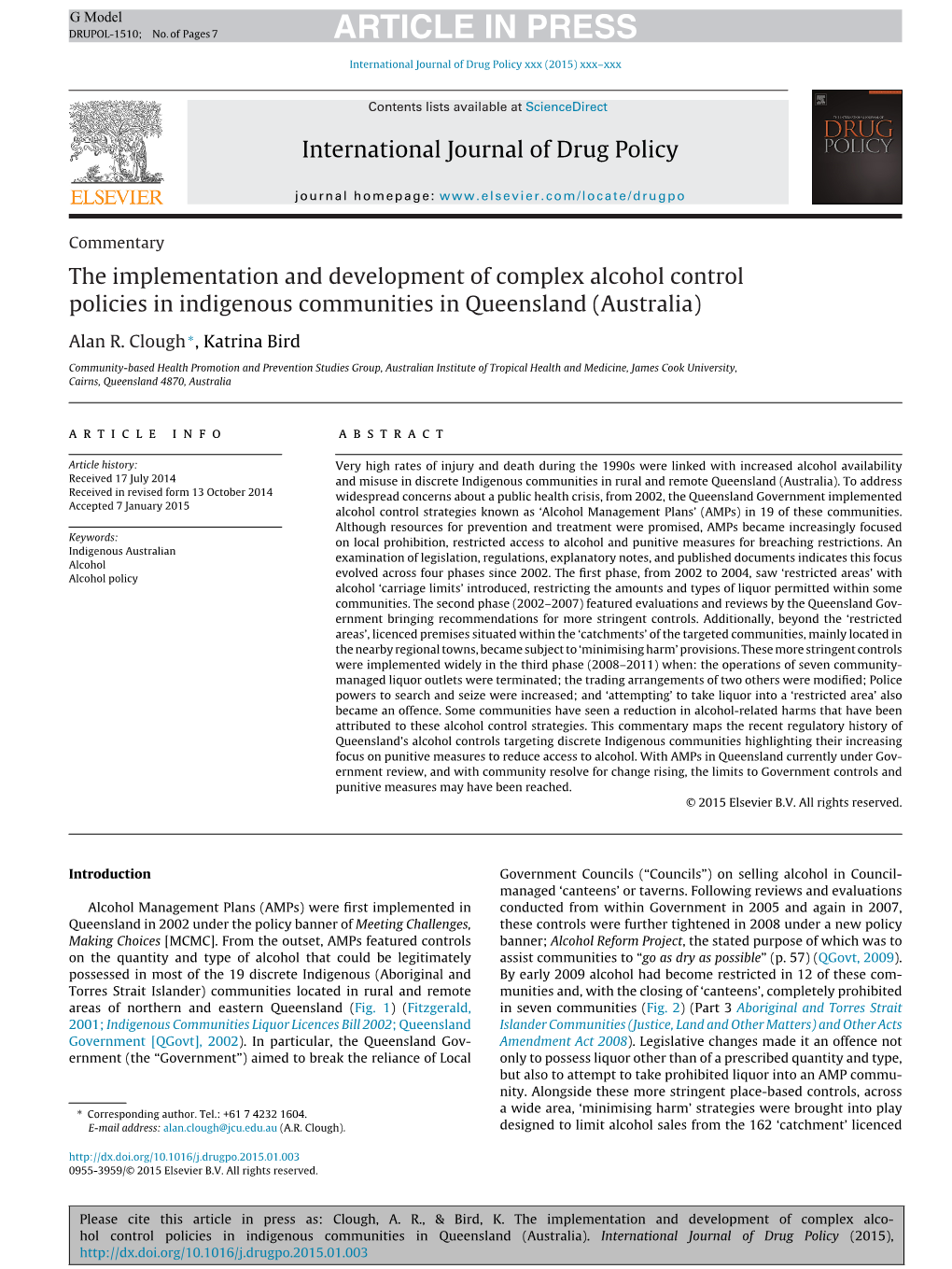The Implementation and Development of Complex Alcohol Control