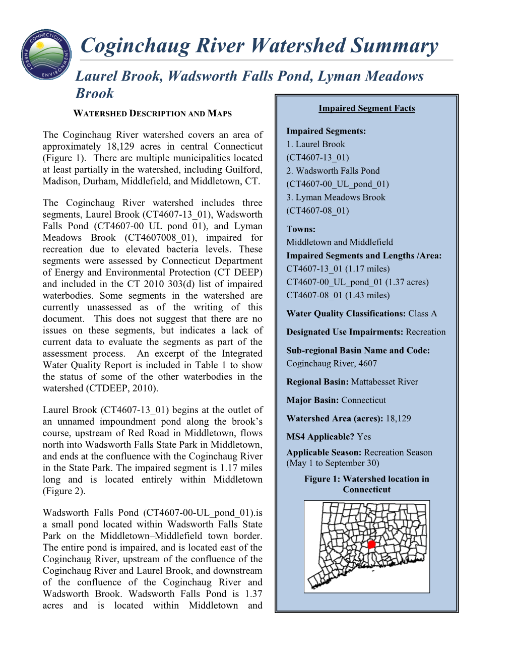 CT Statewide Bacteria TMDL