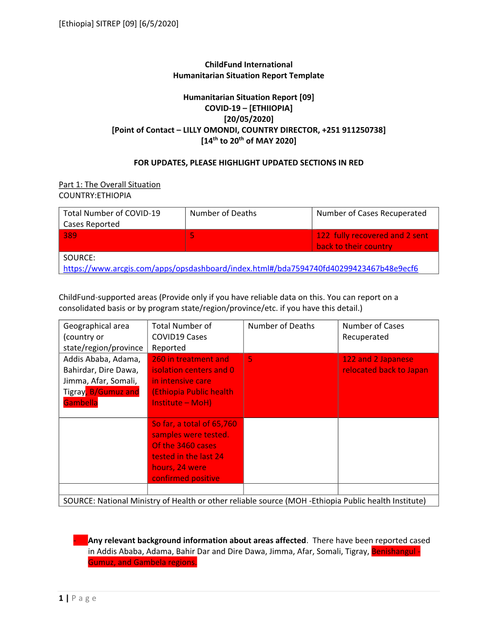 Ethiopia] SITREP [09] [6/5/2020]
