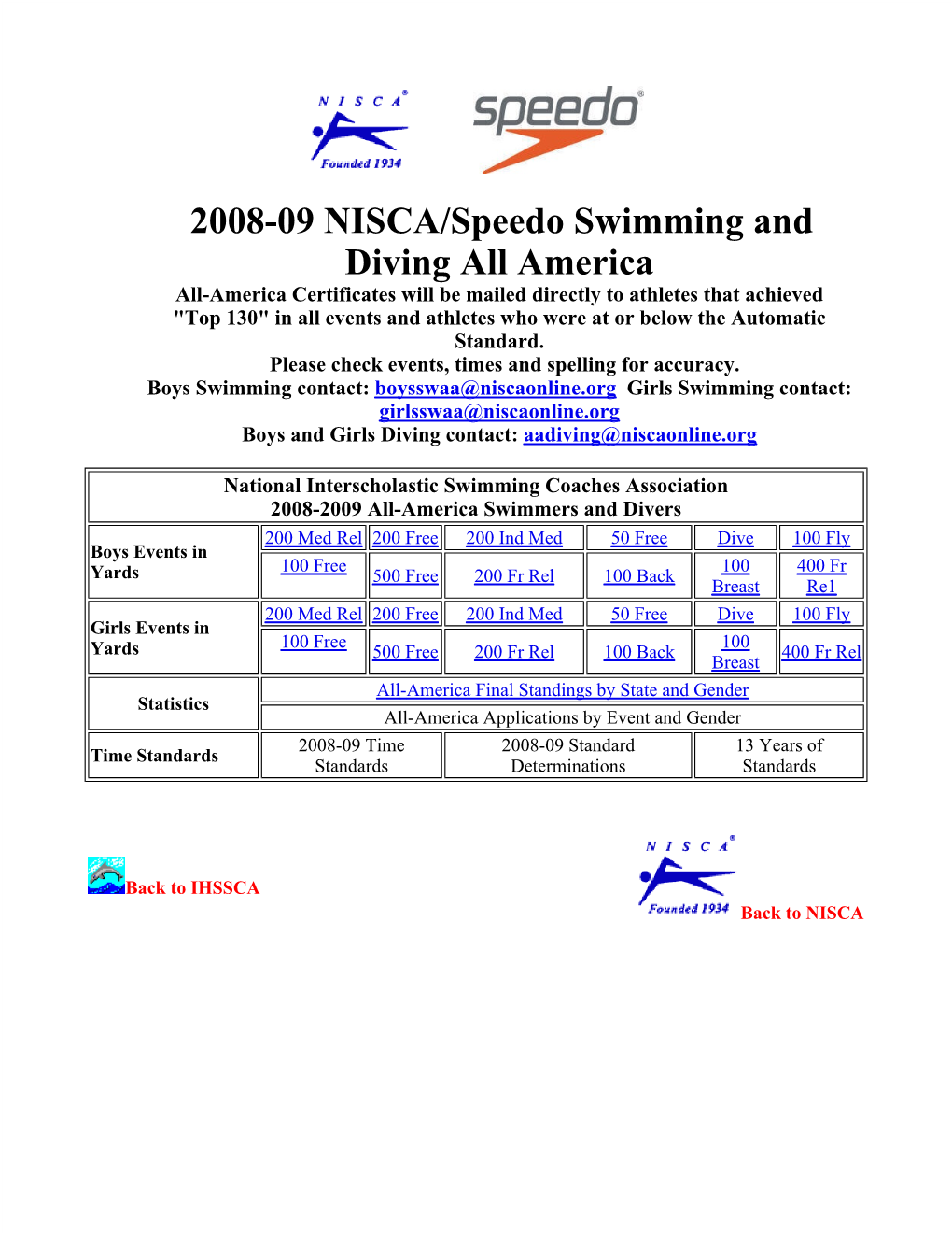 2008-09 NISCA/Speedo Swimming and Diving All America
