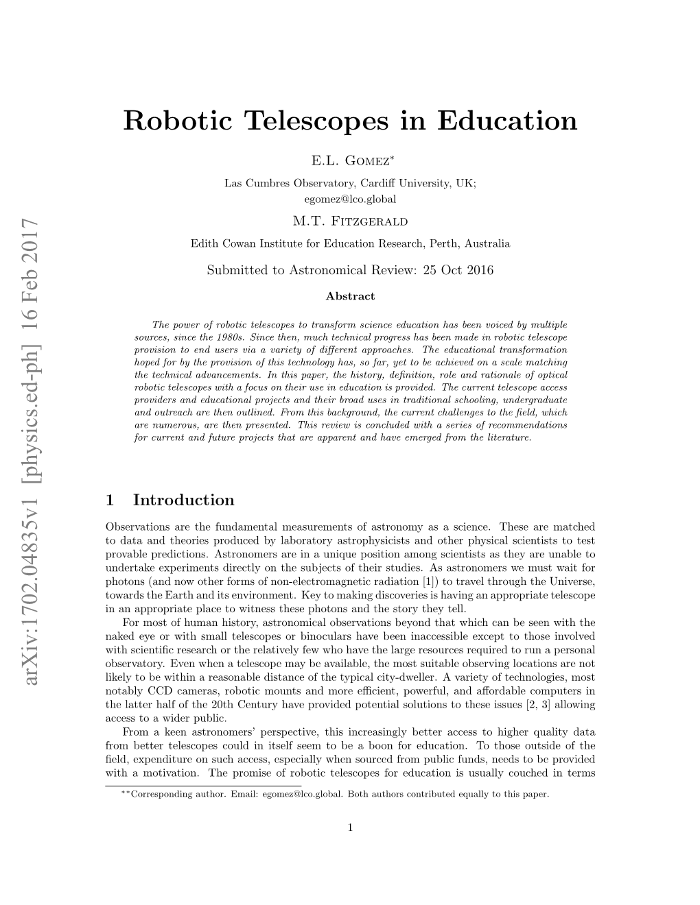 Robotic Telescopes in Education