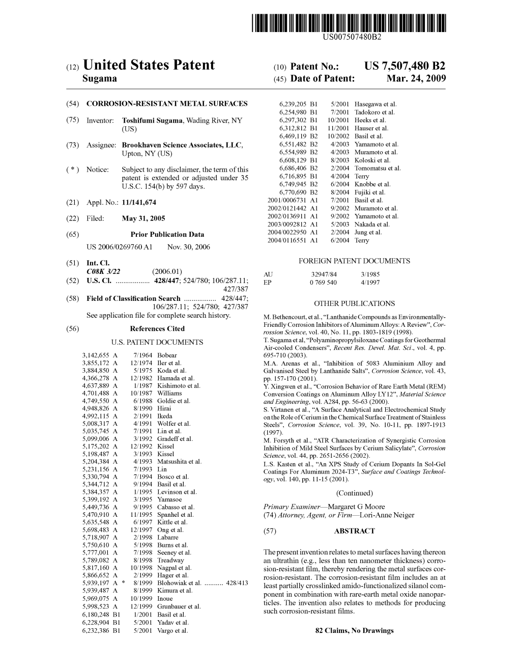 (12) United States Patent (10) Patent No.: US 7,507,480 B2 Sugama (45) Date of Patent: Mar