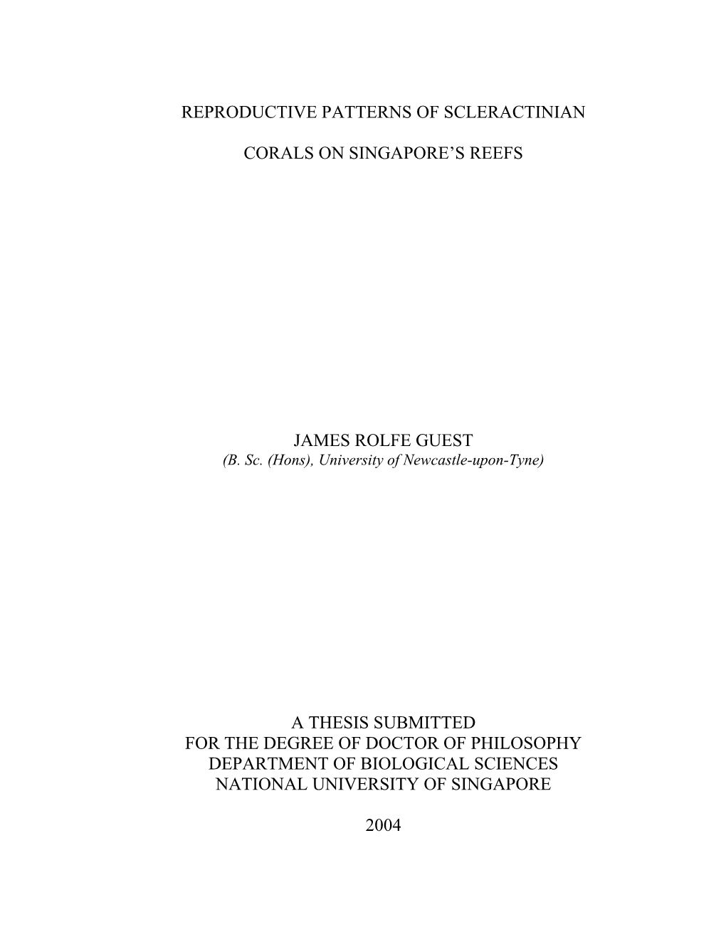 Reproductive Patterns of Scleractinian Corals On