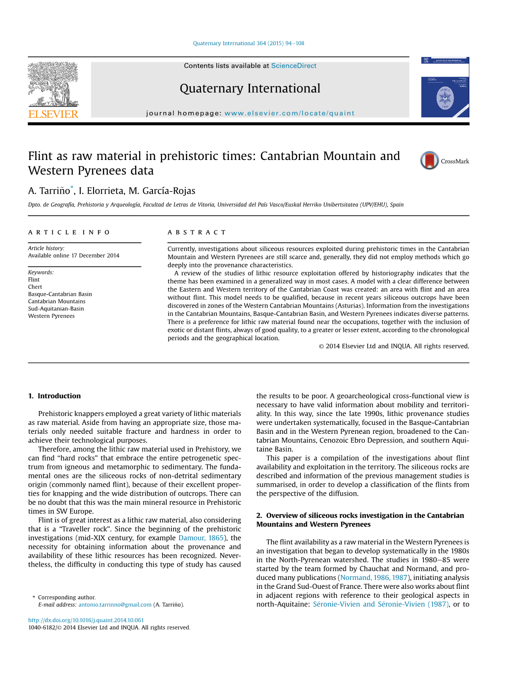 Flint As Raw Material in Prehistoric Times: Cantabrian Mountain and Western Pyrenees Data