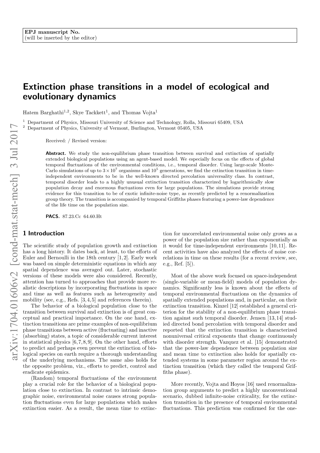 Extinction Phase Transitions in a Model of Ecological and Evolutionary Dynamics