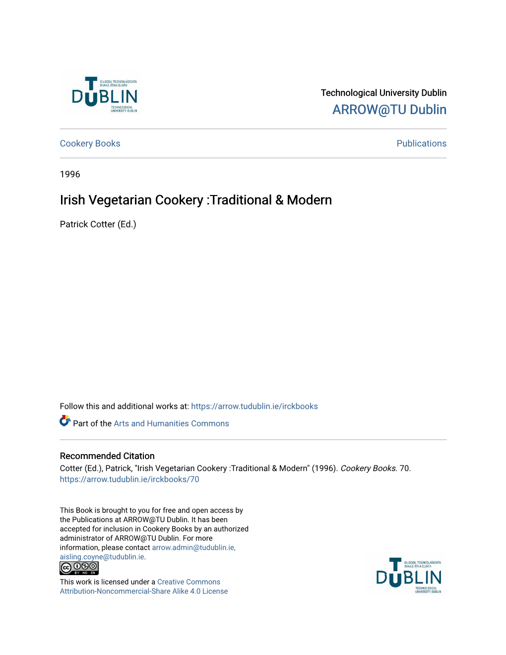 Irish Vegetarian Cookery :Traditional & Modern