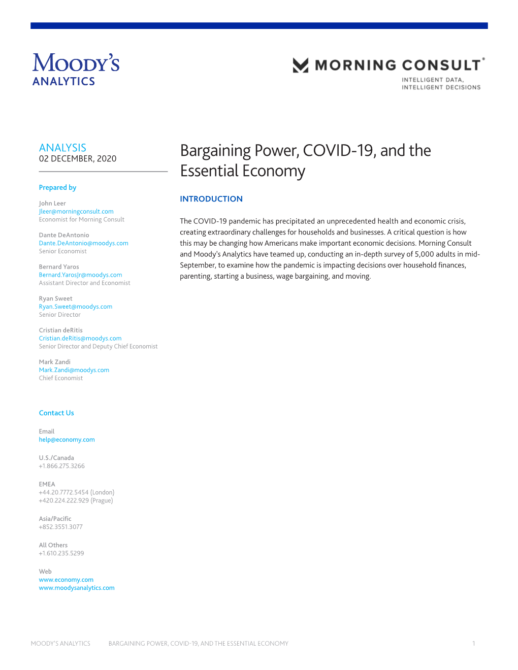 Bargaining Power, COVID-19, and the Essential Economy Prepared By