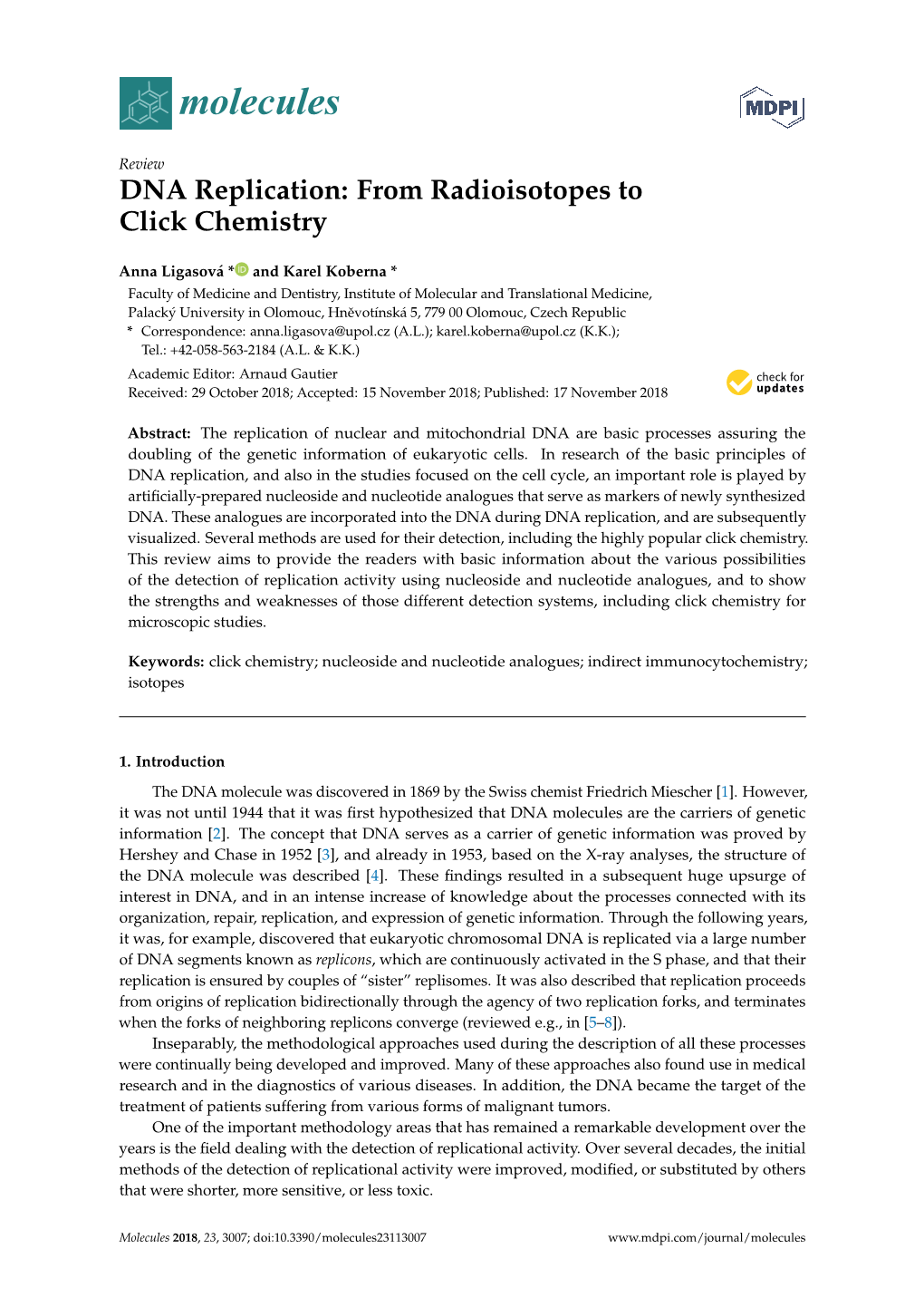 DNA Replication: from Radioisotopes to Click Chemistry