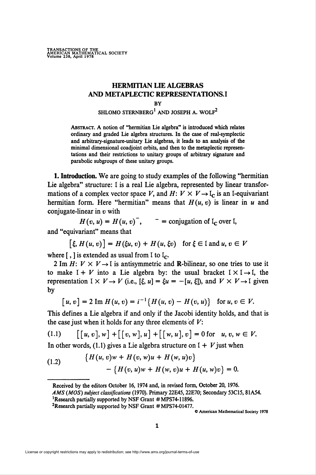 Hermitian Lie Algebras and Metaplectic