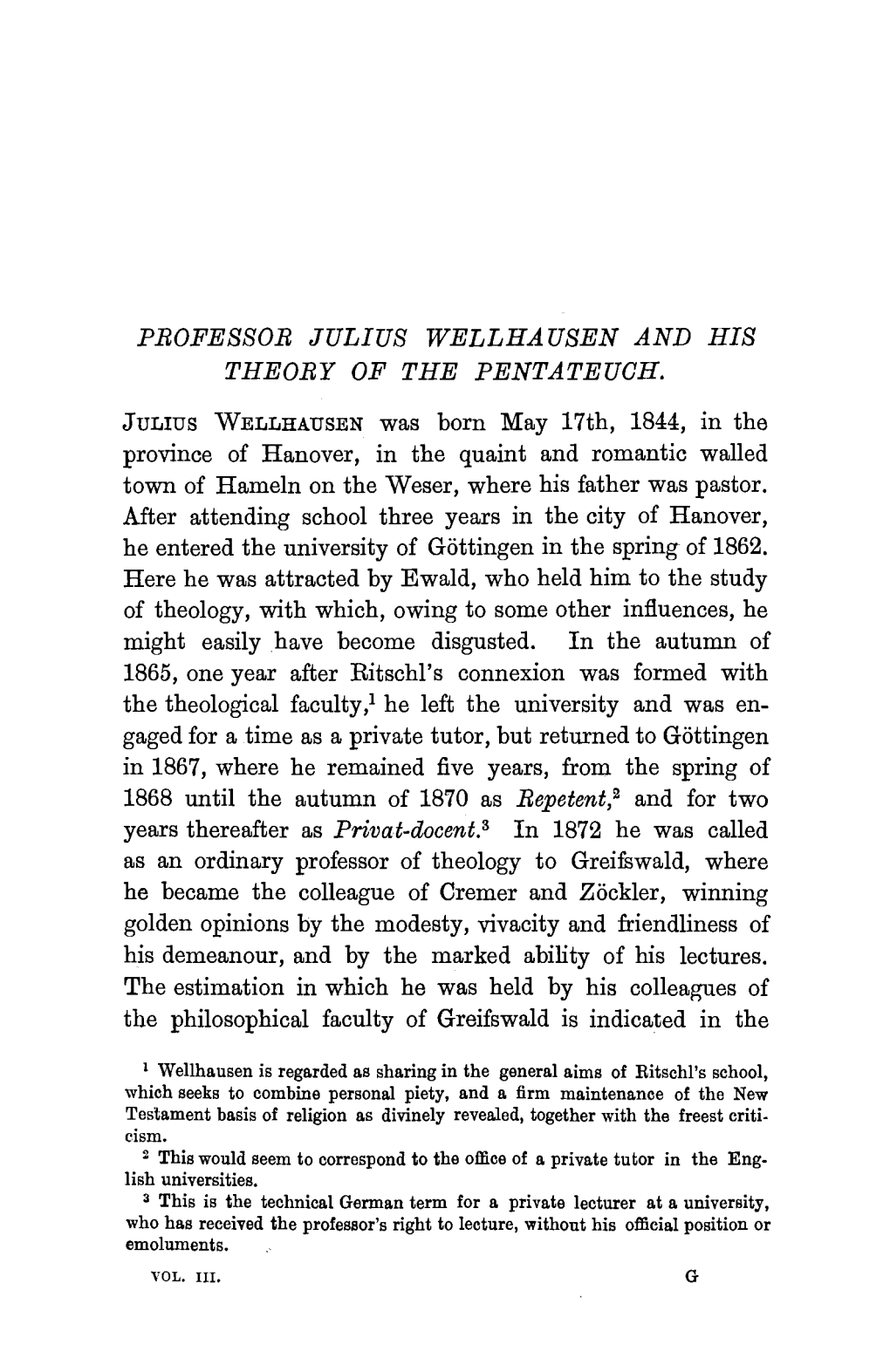 Professor Julius Wellhausen and His Theory of Thr Pentateuch