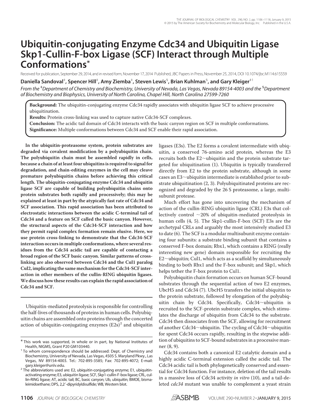 Ubiquitin-Conjugating Enzyme Cdc34 and Ubiquitin Ligase Skp1-Cullin-F