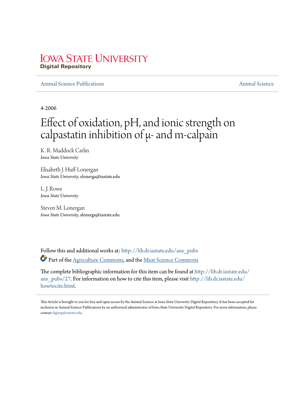 Effect of Oxidation, Ph, and Ionic Strength on Calpastatin Inhibition of Μ- and M-Calpain K