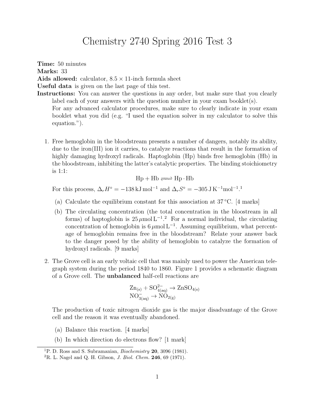 Chemistry 2740 Spring 2016 Test 3