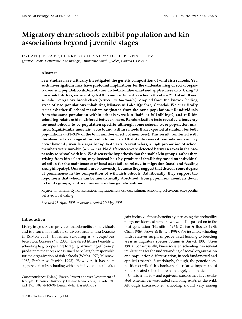 Migratory Charr Schools Exhibit Population and Kin Associations Beyond Juvenile Stages