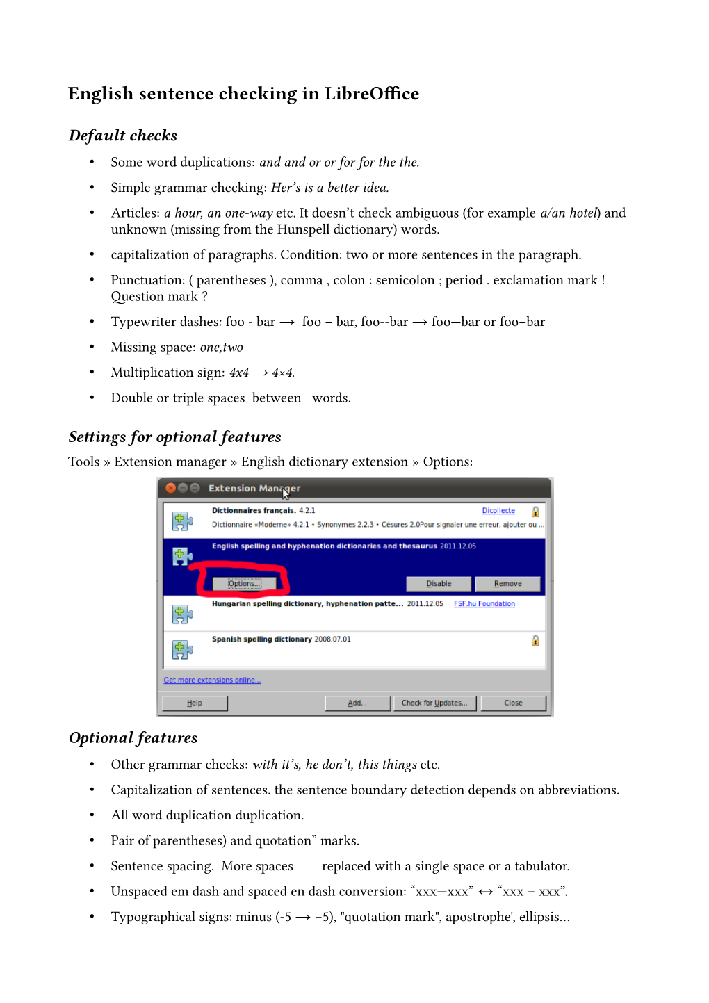 English Sentence Checking in Libreoffice