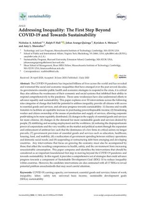 The First Step Beyond COVID-19 and Towards Sustainability