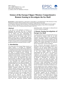 Science of the Europa Clipper Mission: Comprehensive Remote Sensing to Investigate the Ice Shell