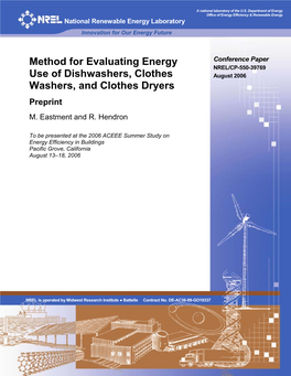 Method for Evaluating Energy Use of Dishwashers, Clothes Washers, and Clothes Dryers1