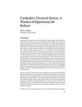 Cambodia's Electoral System: a Window of Opportunity for Reform
