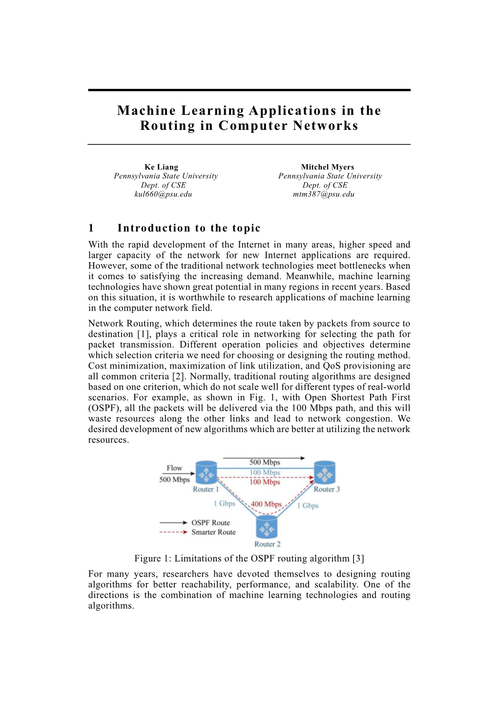 Machine Learning Applications in the Routing in Computer Networks