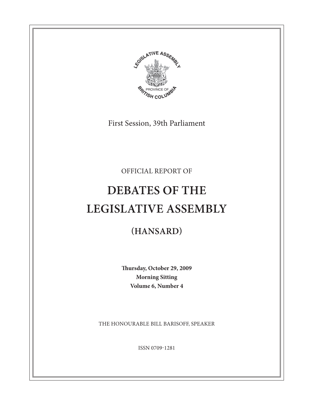 Debates of the Legislative Assembly