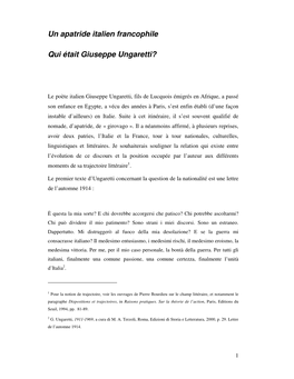 Un Apatride Italien Francophile Qui Était Giuseppe Ungaretti?