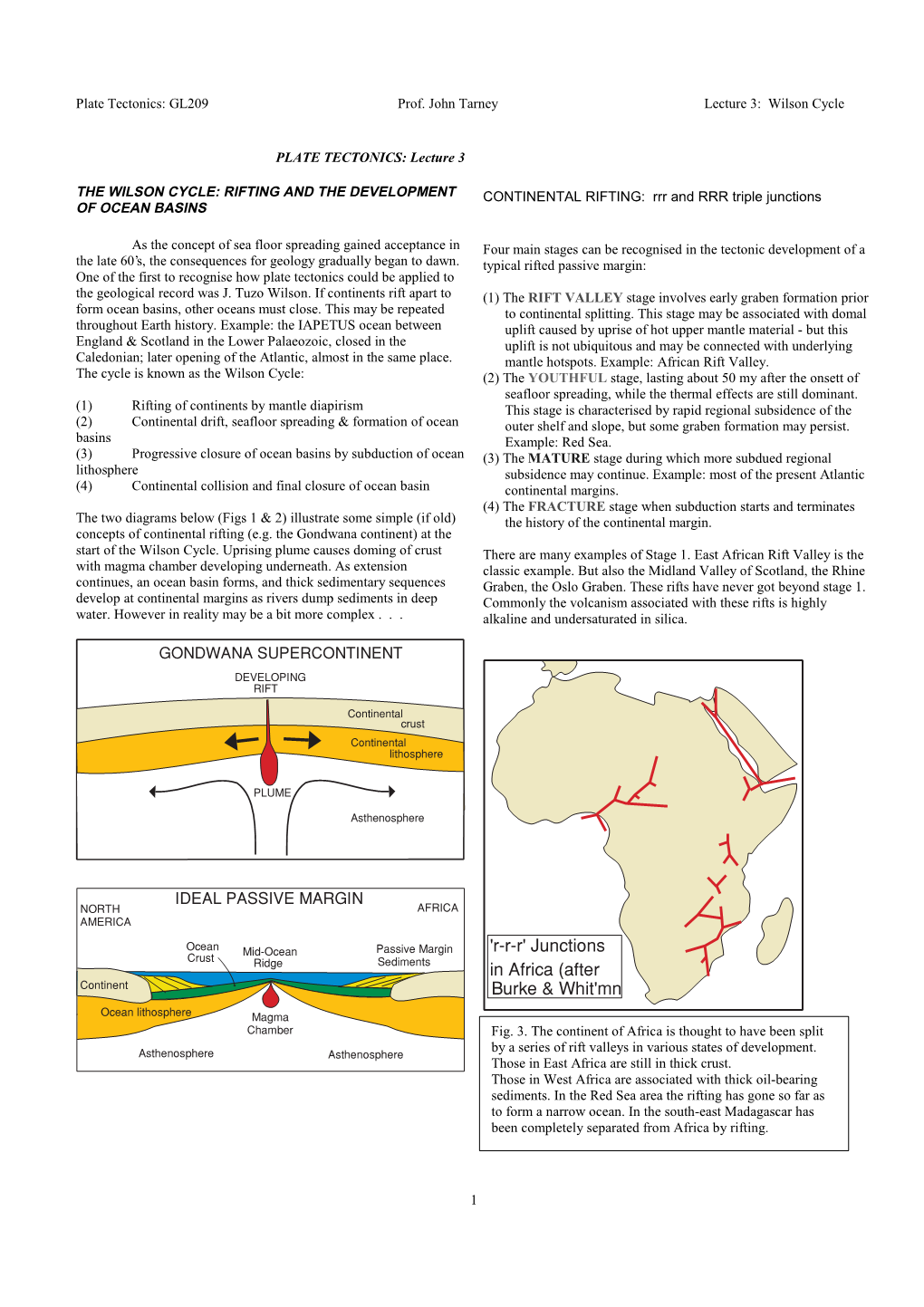 GL209 Prof. John Tarney Lecture 3: Wilson Cycle 1 PLATE TECTONICS