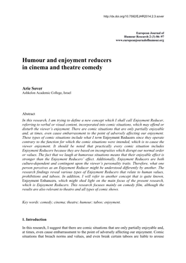 Humour and Enjoyment Reducers in Cinema and Theatre Comedy