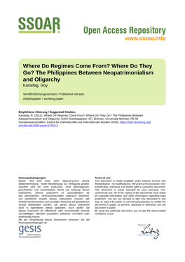 The Philippines Between Neopatrimonialism and Oligarchy Karadag, Roy