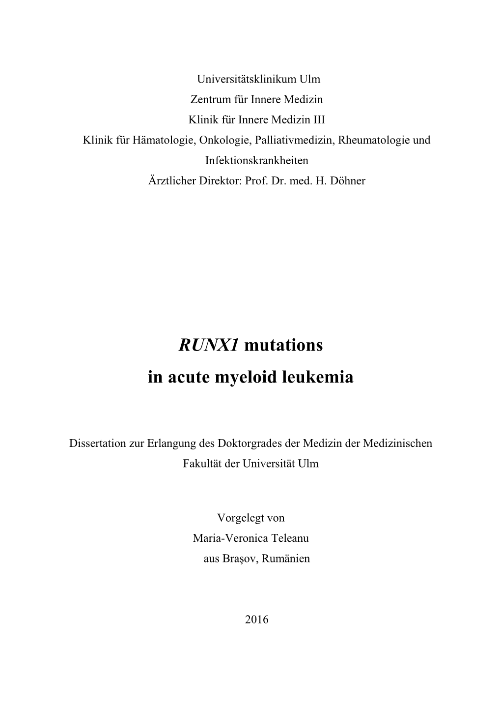 RUNX1 Mutations in Acute Myeloid Leukemia