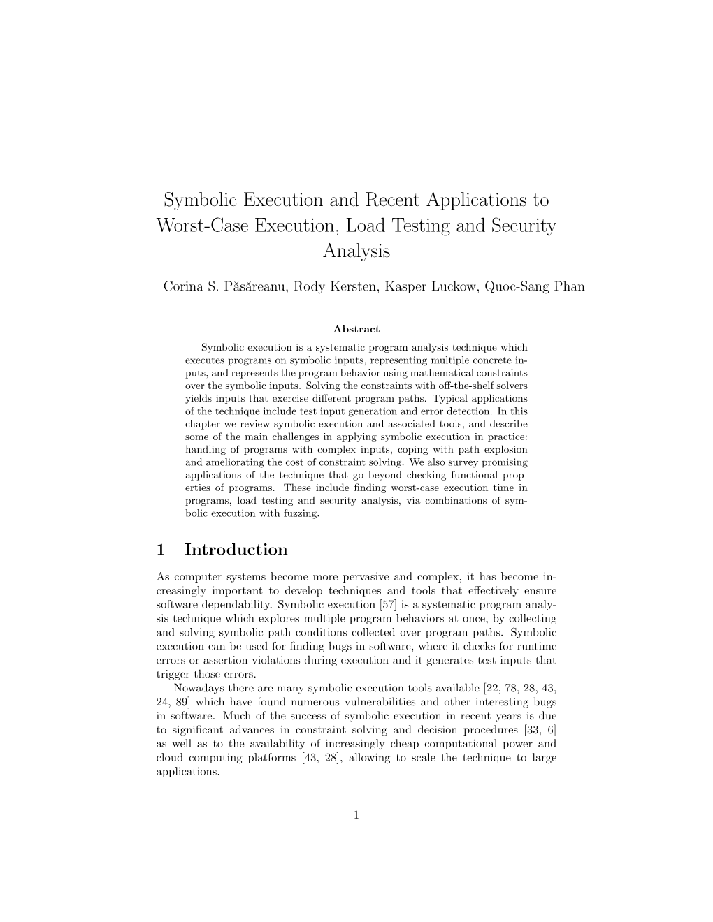 Symbolic Execution and Recent Applications to Worst-Case Execution, Load Testing and Security Analysis