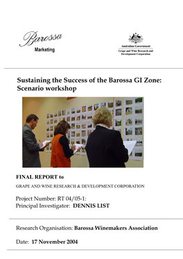 Sustaining the Success of the Barossa GI Zone: Scenario Workshop