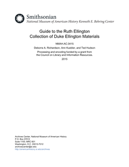 Guide to the Ruth Ellington Collection of Duke Ellington Materials
